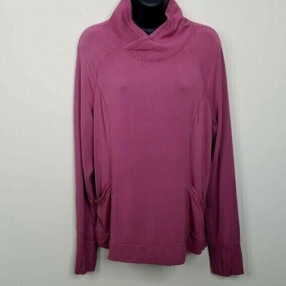 Yogalicious Womens Pullover Shirt Sz Large‎ Plum Purple Pink Thumb Holes Pockets